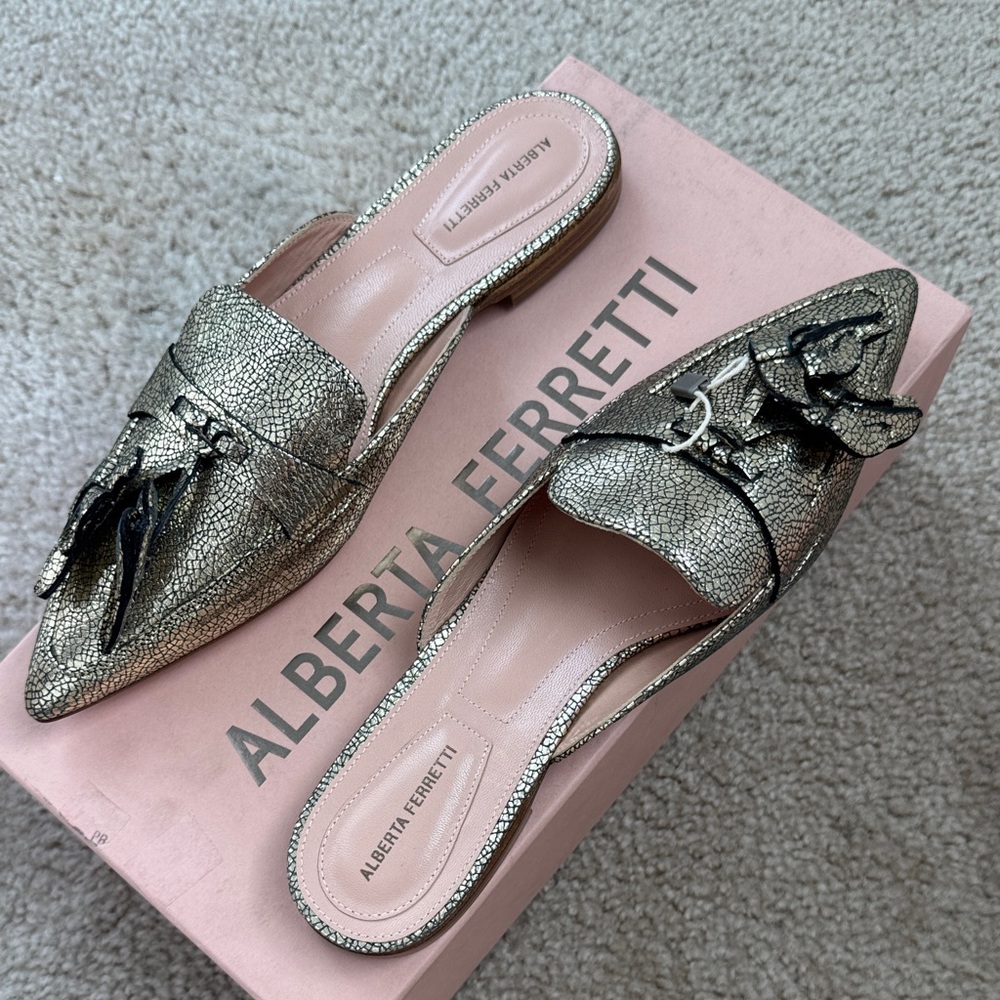 Alberta Ferretti Metallic Silver Flats